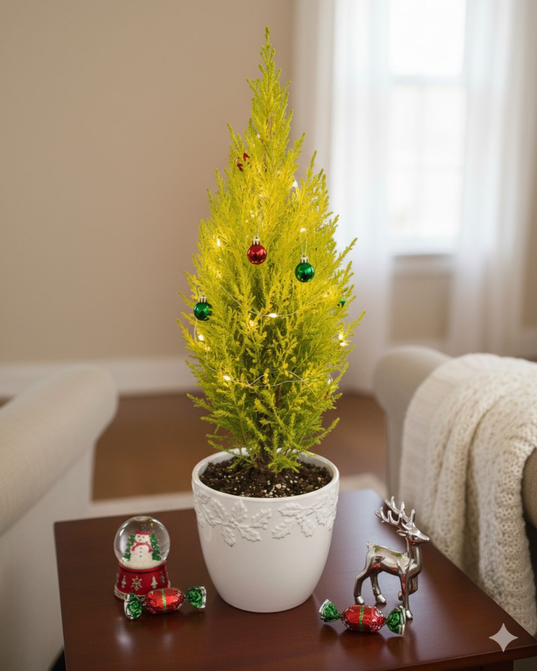 Goldcrest Lemon Cypress displayed in living room | Buy Online