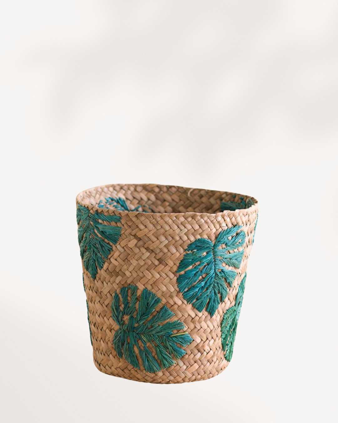 Monstera Embroidered Soft Seagrass Planter - Woven Baskets | LIKHÂ